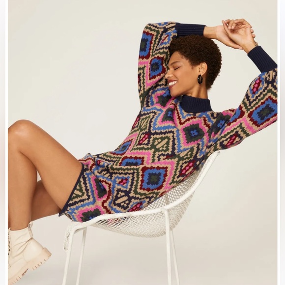 NWT Farm Rio Rauti Puff Sleeve Sweater Dress - Picture 4 of 7